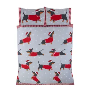 Adilet Sausage Dog in the Snow Duvet Cover Set Kingsize Duvet Cover + 2 Standard Pillowcases