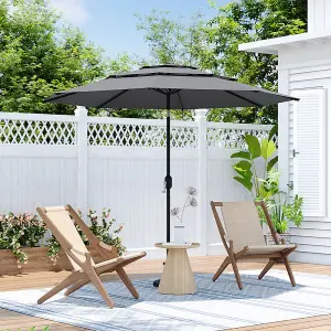 3-Tier 3M Parasol Garden Patio Umbrella with Push Button Tilting and Crank Sun Shade No Base