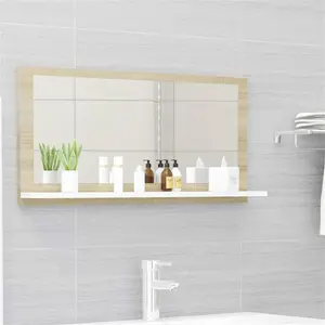 Dorlene Framed Wall Mounted Bathroom Mirror White And Sonoma Oak / 90 cm