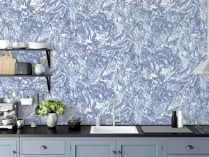 Arthouse Liquid Marble Navy Wallpaper