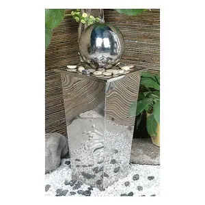 Sphere & Stainless Steel Column Modern Metal Mains Plugin Powered Water Feature