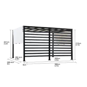 Sunjoy Pergola OETA - 372cm x 304cm Steel With Adjust Shade And Slat Screen