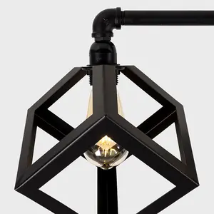 ValueLights Luiggi Satin Black 3 Way Bar Pipework Ceiling Light with Puzzle Cube Design Black Metal Shades and LED Bulbs