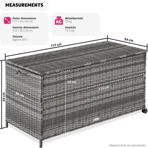 Storage Box - aluminium frame, rattan weave, 117 x 54 x 64 cm - grey