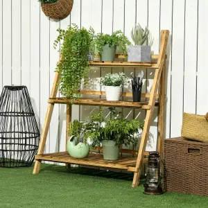 Outsunny Wooden Flower Pot Rack Holder Fold Storage Shelf Stand Vegetable