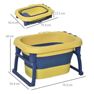 HOMCOM Foldable Baby Bathtub for Newborns Infants Toddlers w/ Stool - Yellow