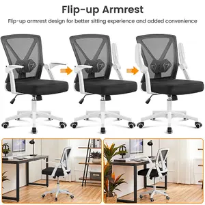 Yaheetech Mesh Office Chair with Flip-up Armrests - White