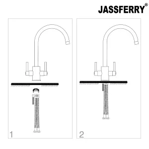 JASSFERRY Swan Neck Kitchen Mixer Tap Two Levers Quarter Turn Handle Chrome