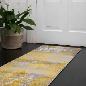 Ochre Grey Super Soft Distressed Abstract Runner Rug 60x240cm