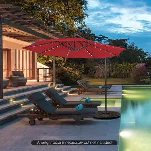 Costway 3 x 3m Cantilever Parasol Backyard Patio Offset Umbrella w/ 32 Solar-Powered LED Lights