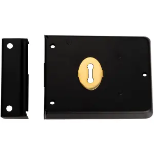 Traditional Rim Deadlock 105 x 81mm Black Japanned Door Lock - Outdoor Gate