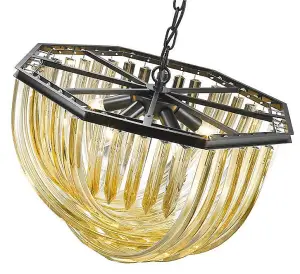 Luminosa Spring 5 Light Ceiling Pendant Black Chrome, Champagne gold with Crystals, E14