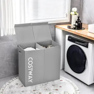 Costway 2-Section Large Laundry Basket 105L Laundry Hamper Bin Clothes Organiser Home