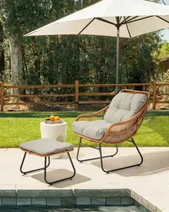 Garden Chair MESTRE with Footstool PE Rattan Natural