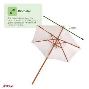 Oypla 2.1m Wooden White Garden Parasol Outdoor Patio Umbrella Canopy