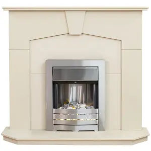 Adam Abbey Fireplace in Stone Effect with Helios Electric Fire in Brushed Steel, 48 Inch