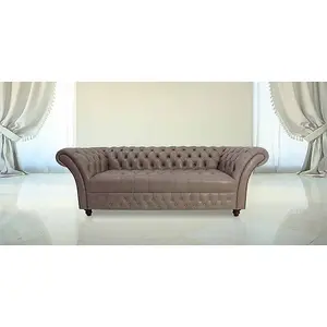 Chesterfield 3 Seater Milton Mushroom Leather Sofa Bespoke In Balmoral Style