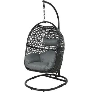 Dawsons Living Black Rattan Vienna Outdoor Hanging Garden Egg Chair - Wicker Weave Swing Hammock & Stand