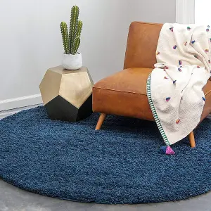 Navy Thick Shaggy Circle Rug - California - 150cm