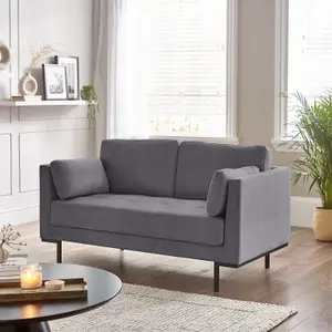 Furniturebox UK Evelyn 2-Seater Velvet Sofa in Grey On Wooden Frame