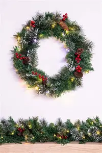 50cm Pre-Lit Decorated Mixed Pine Wreath Warm White/Multicolour Leds