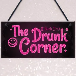 Red Ocean The Drunk Corner Shabby Chic Hanging Plaque Vodka Home Bar Pub Man Cave Garden Sign