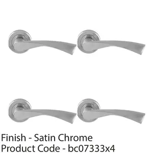 4 PACK - PAIR Angular Twisted Door Handle on Round Rose Concealed Fix Satin Chrome