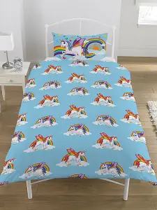 Rainbow Unicorns Single Duvet Cover and Pillowcase Set