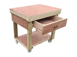 Wooden Eucalyptus hardwood top workbench, tool cabinet with drawer (V.1) (H-90cm, D-70cm, L-90cm) with wheels