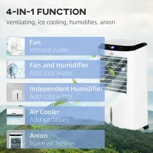 HOMCOM Portable Air Cooler, Evaporative Anion Ice Cooling Fan Water Conditioner Humidifier Unit 3 Mode, Remote, Oscillating, White