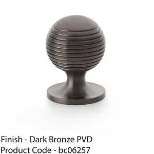 Reeded Ball Door Knob - 32mm Diameter Dark Bronze Lined Cupboard Pull Handle