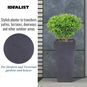 Set of 2 IDEALIST™ 50cm Tall Planter, Dark Grey Reinforced Stone Garden Planters, Small Outdoor Plant Pots L24 W24 H50 cm, 30L