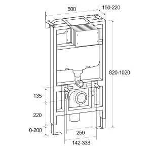 820mm Mounting Frame & Concealed Cistern for Wall Hung Toilets with Black Flush Plate