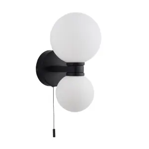 Anson Lighting Kelsey 2lt Bathroom Wall light finished in Matt black and matt white glass