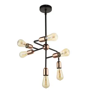 pendant Black Brass effect 6 Lamp Pendant ceiling light, (Dia)365mm