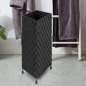 ARPAN Foldable Laundry Hamper Basket Black. Washing Bin with Lid & Insert Handle for Easy Carrying