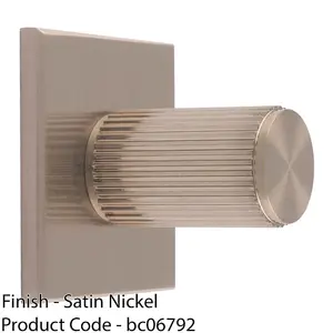 Reeded Cylinder Cabinet Door Knob & Matching Backplate - Satin Nickel 40 x 40mm