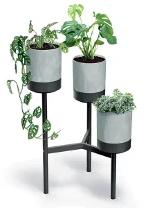 Pot + Stand Set Tiered Metal Multiple Flower Modern Shelf Planter Black Pot Bloomie stand 3L