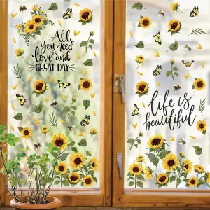 Sunflowers Watercolour with Butterflies and Bees Spring Window Clings