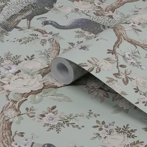 Laura Ashley Belvedere Duck egg Peacock Smooth Wallpaper Sample