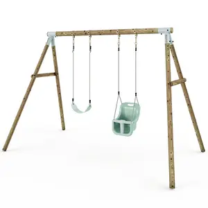 Limited Edition Rebo Wooden Garden Double Swing Sets - Luna - Pastel Green