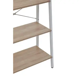 Interiors By Premier Four Tier Natural Oak Veneer Ladder Shelf Unit, Functional Industrial Narrow Shelf, Versatile Tall Cupboard