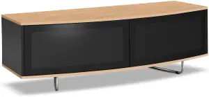 Centurion Supports Caru Gloss Black and Oak Beam-Thru Remote Friendly Contemporary "D" Shape Design up to 65" TV Cabinet