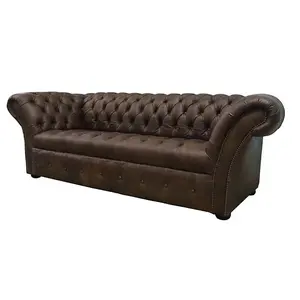 Chesterfield 3 Seater Sofa Buttoned Seat Cracked Wax T Brown Leather In Balmoral Style