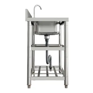 Left Hand Drainer Rectangle One Compartment Stainless Steel Sink with Shelves