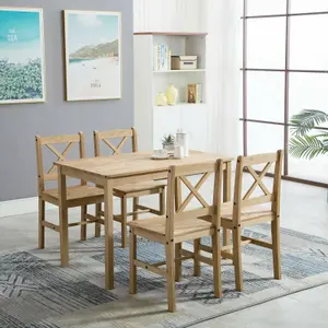 Solid Wooden Kitchen Dining Table and 4 Chairs Set Natural by MCC