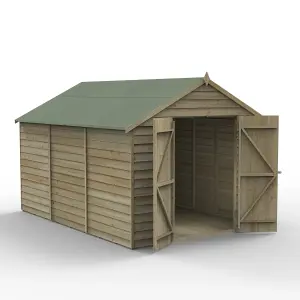 Forest Garden Overlap 12x8 ft Apex Wooden 2 door Shed with floor (Base included) - Assembly service included