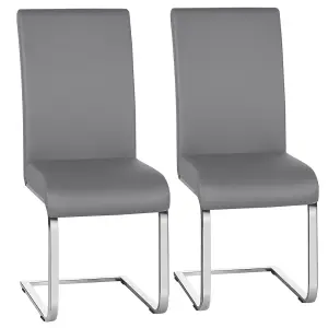 Yaheetech Set of 2 Light Grey Faux Leather Dining Chairs with Metal Legs for Kitchen Dining Room