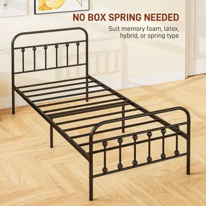 HOMCOM 3ft Metal Single Platform Bed Frame w/ Underbed Storage Headboard Black