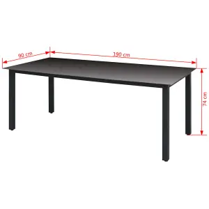 Berkfield Garden Table Black 190x90x74 cm Aluminium and Glass